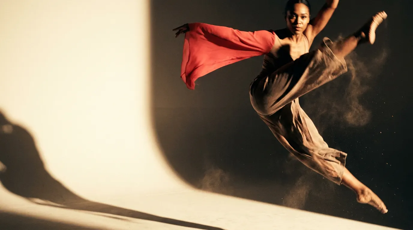 A cinematic frame of dance movement