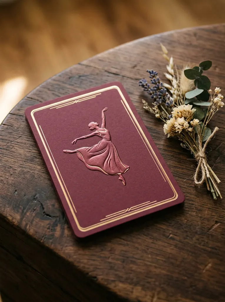 A gift card in burgundy and gold